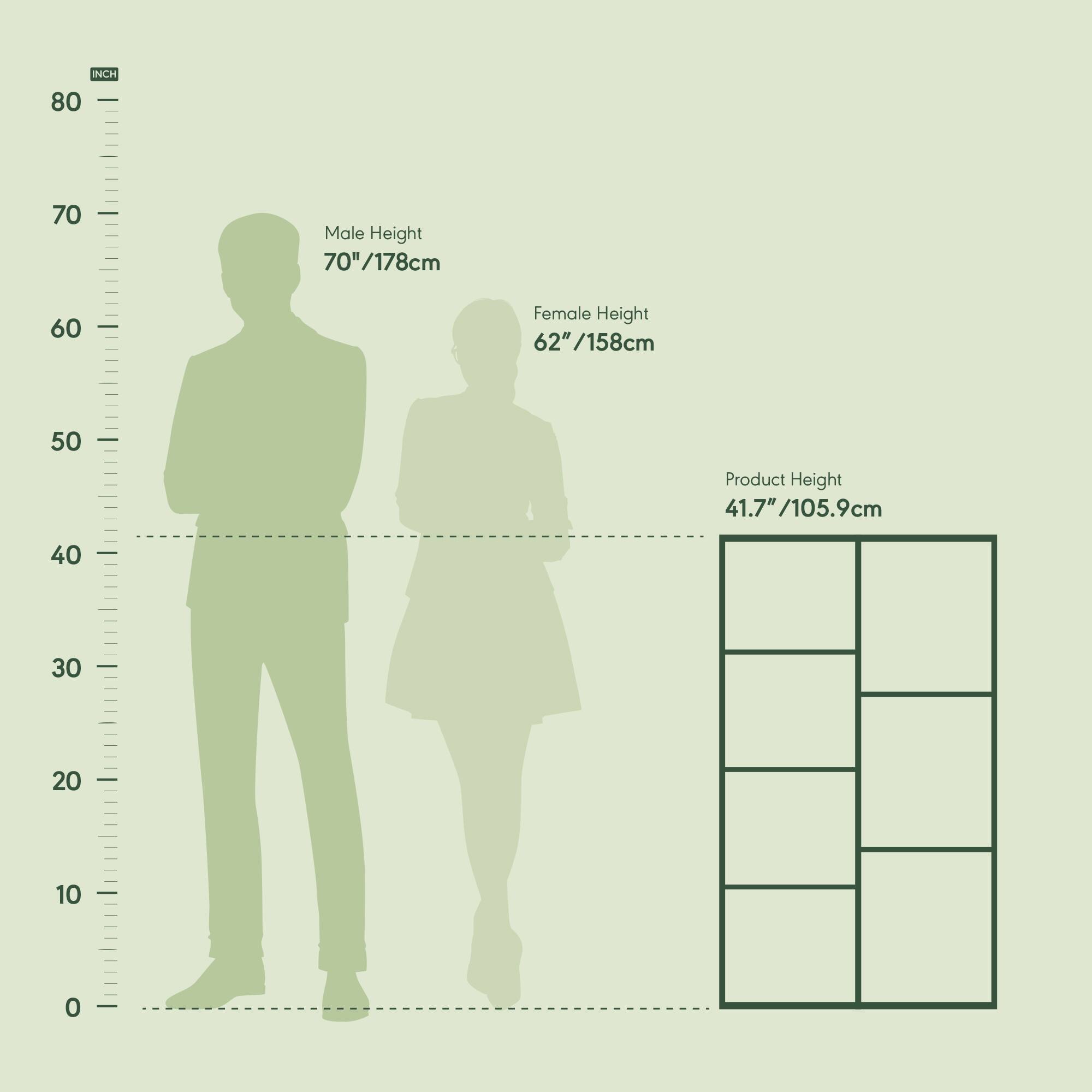 NCH 80 70 Male Height 70" /178cm 60 Female Height 62" /158cm 50 Product Height 41.7"/105.9cm