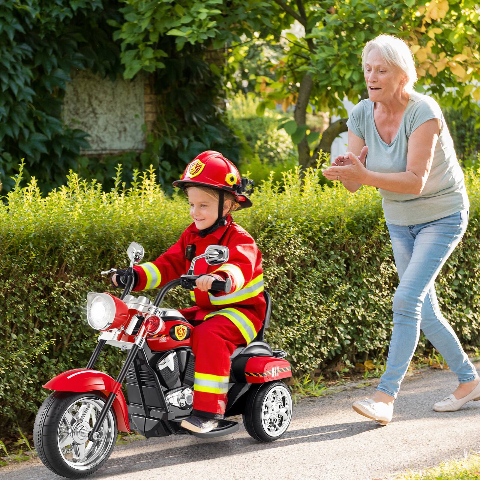 Alt View 3. Costway - Costway 3 Wheel Kids Ride On Motorcycle 6V Battery Powered Electric Toy Fire Engine - Red+Black.