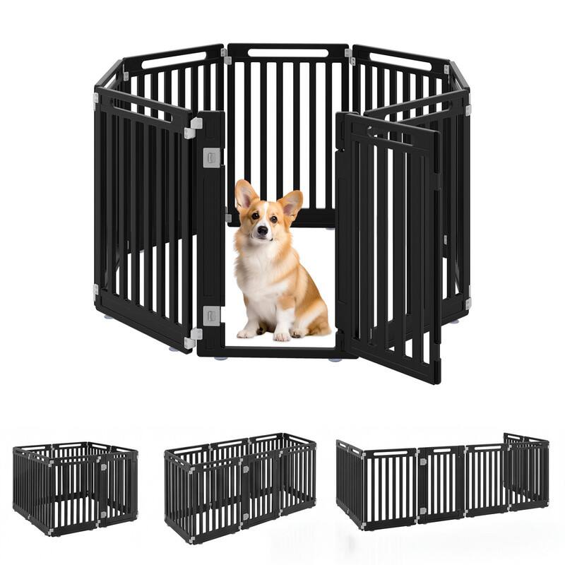 Alt View 1. WELLFOR - 31.5" Height Pet Playpen with Lockable Door and Non- Slip Bottom, Plastic Dog Fence for Small to Medium Pets,8 Panels - Black.