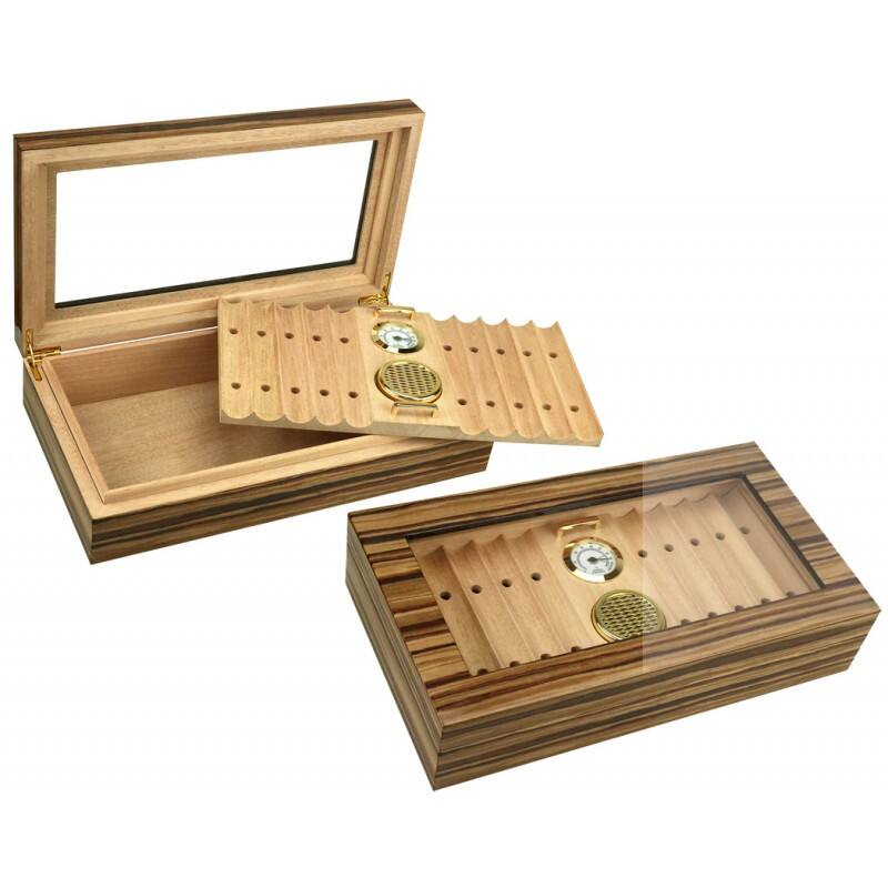 Front. Prestige - Braydon Glass Top Humidor - African Obeche Techwood high lacquer finish.