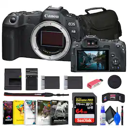 Canon - EOS R8 Mirrorless Camera + 64GB Card + Bag + Charger + Battery + More