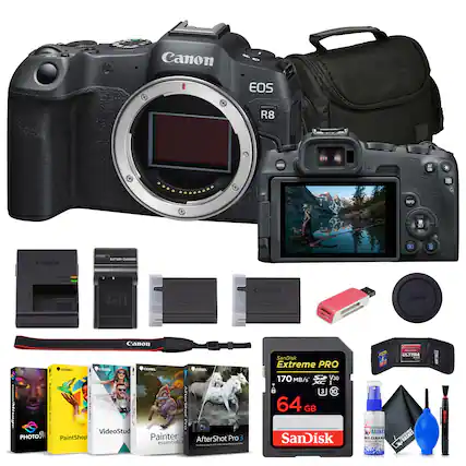 Canon EOS R8
AF A AFO SET
Canon i.ICRT
AARSC
Canon
CONARE
VrE
CCONEL
CASREE
iicoa
sCr0ge
0 Ehrs
VideoStud
PHOTO
PaintShop Painter
AfterShot Pro
Essentials
SanDisk Extreme PRO
170 MB/s
V30
64 GB
SanDisk
Se BASKL
ULTIMA
BASKET