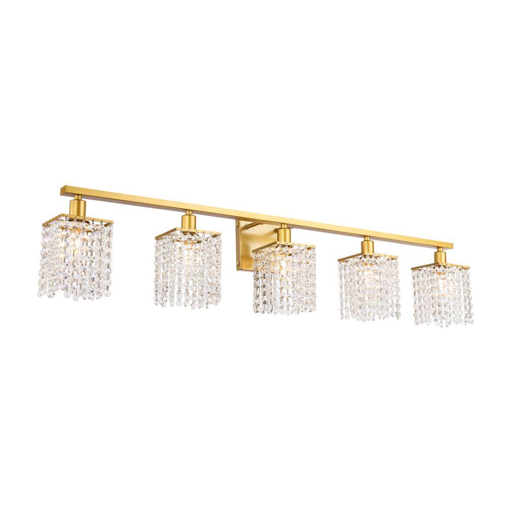 Alt View 2. Living District - Phineas 5 light Brass and Clear Crystals wall sconce - Brass And Clear Crystals.