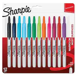 Sharpie - Retractable Permanent Markers, Fine Tip, 12/Pack - Assorted