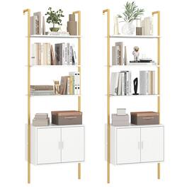 Gymax - 2PCS 72.5'' Tall Bookshelf 5 Tier Wall Mount Ladder Bookcase w/ Cabinet - White