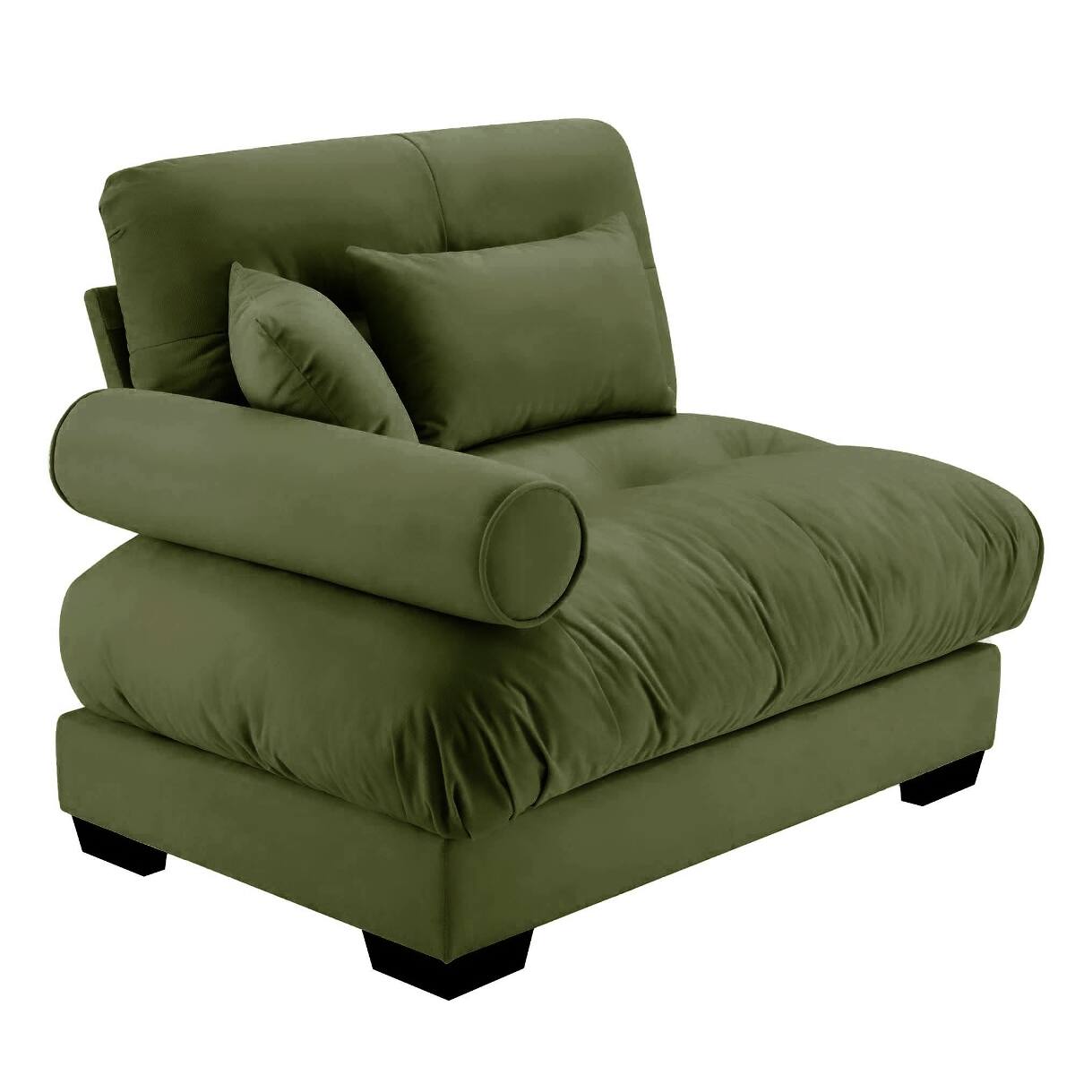 Left. Ropilly - Ropilly Olive Green Velvet Sofa Single Seat Sofa with Round Bolster Arm and 3 Pillows - Olive Green.