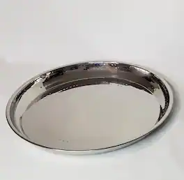 Jiallo - Stainless Steel Round tray, partially hammered, 14" - Silver