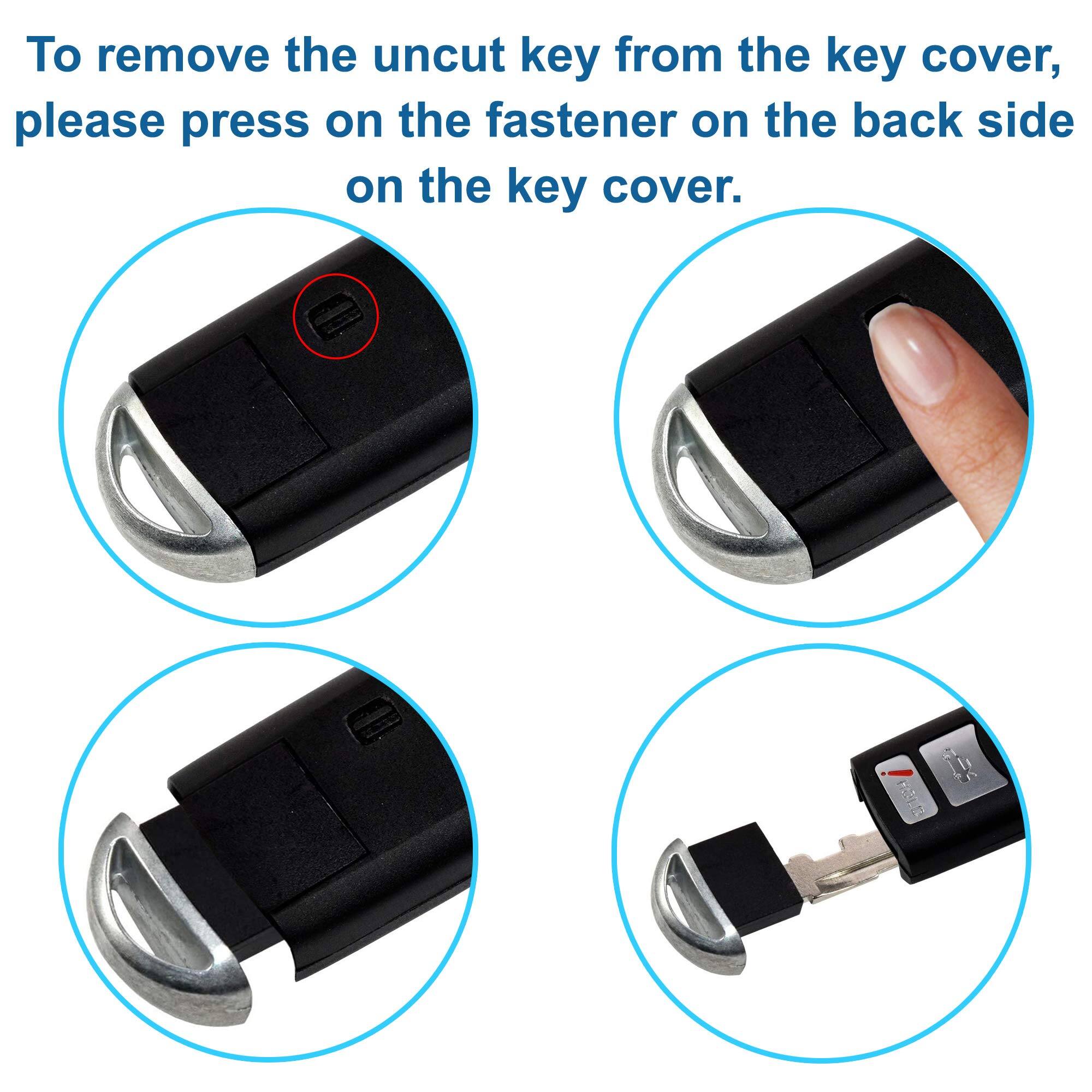 To remove the uncut key from the key cover, please press on the fastener on the back side of the key cover.
