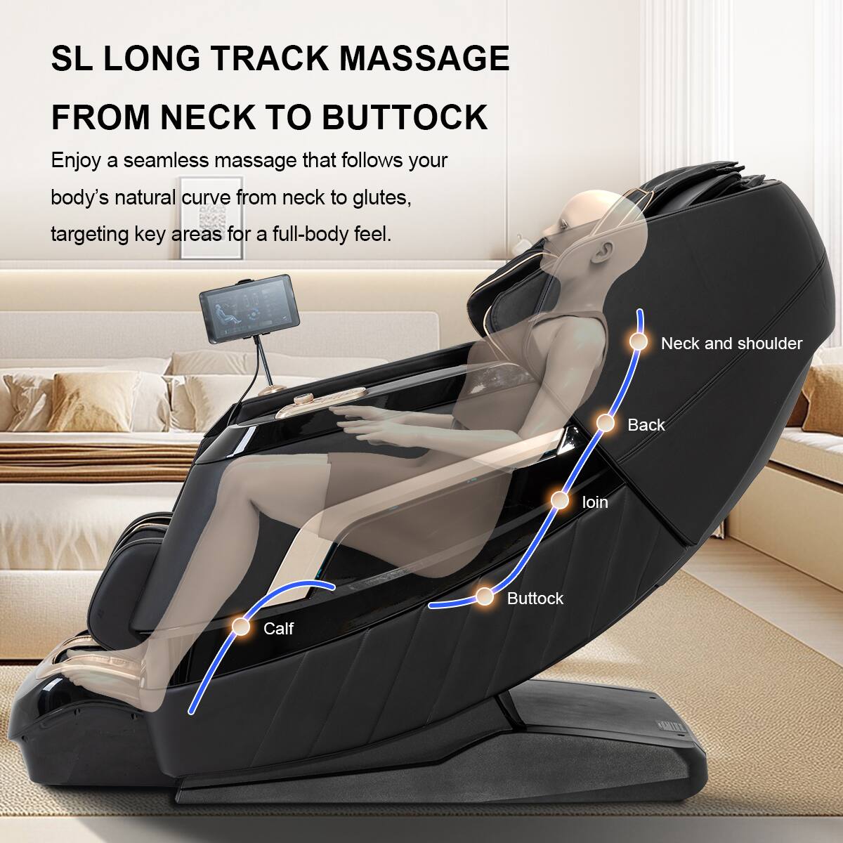SL LONG TRACK MASSAGE FROM NECK TO BUTTOCK

Enjoy a seamless massage that follows your body's natural curve from neck to glutes, targeting key areas for a full-body feel.

Neck and shoulder
Back
Loin
Buttock
Calf