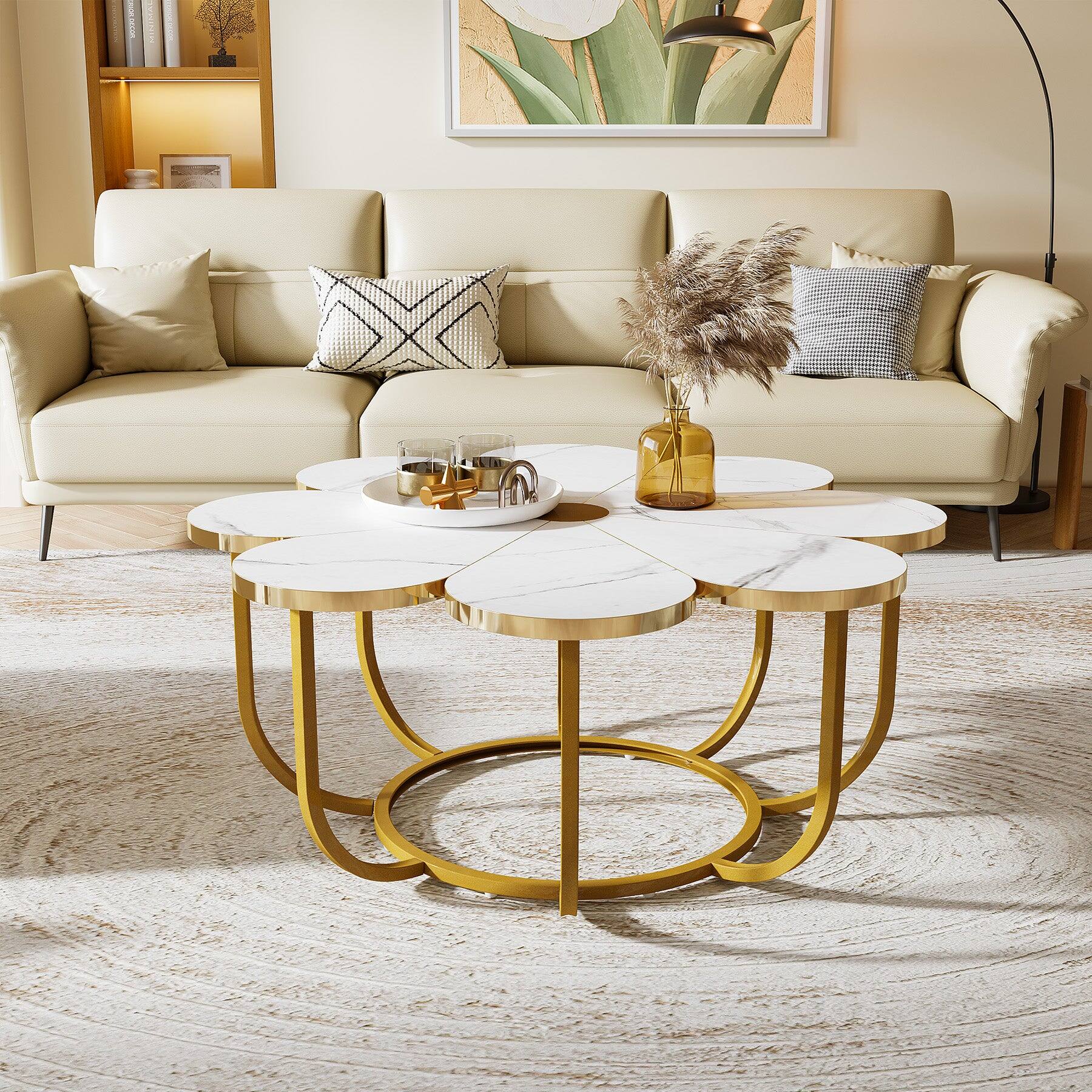 Alt View 1. Tribesigns - Modern Coffee Table with Metal Frame and Adjustable Feet for Books, Drinks and Everyday Essentials - White.
