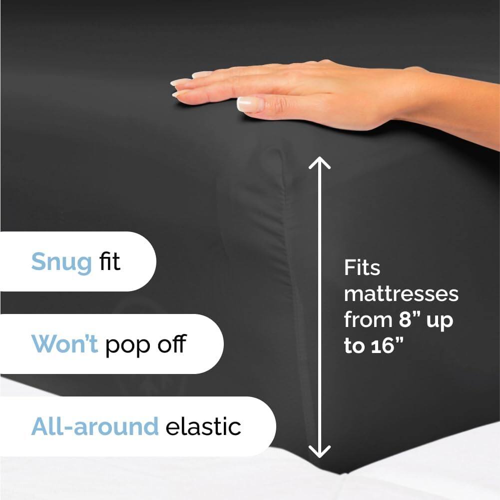 - Snug fit
- Won't pop off
- Fits mattresses from 8" up to 16"
- All-around elastic