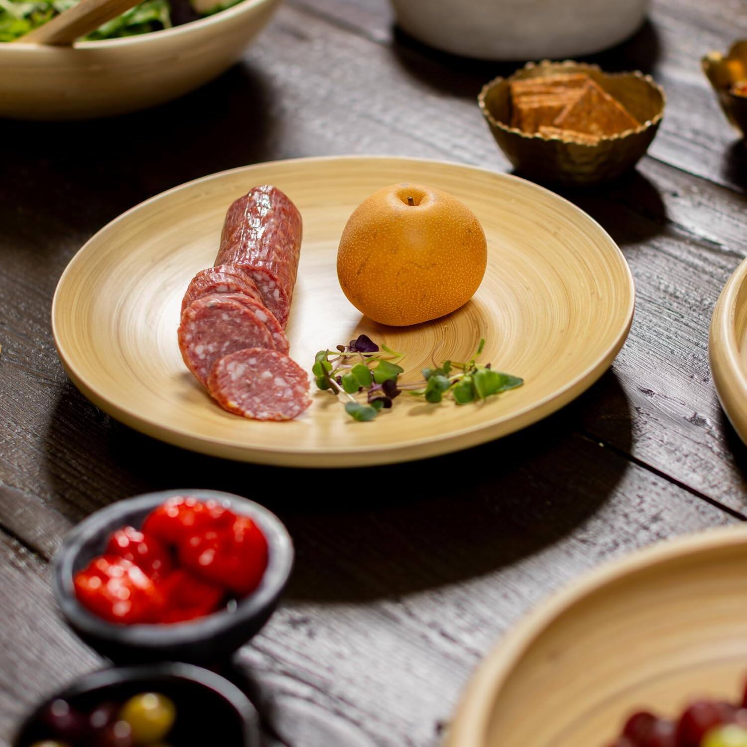 Alt View 4. Lexa - Bamboo Footed Plate, 12 Inch, Natural Bamboo - Natural.