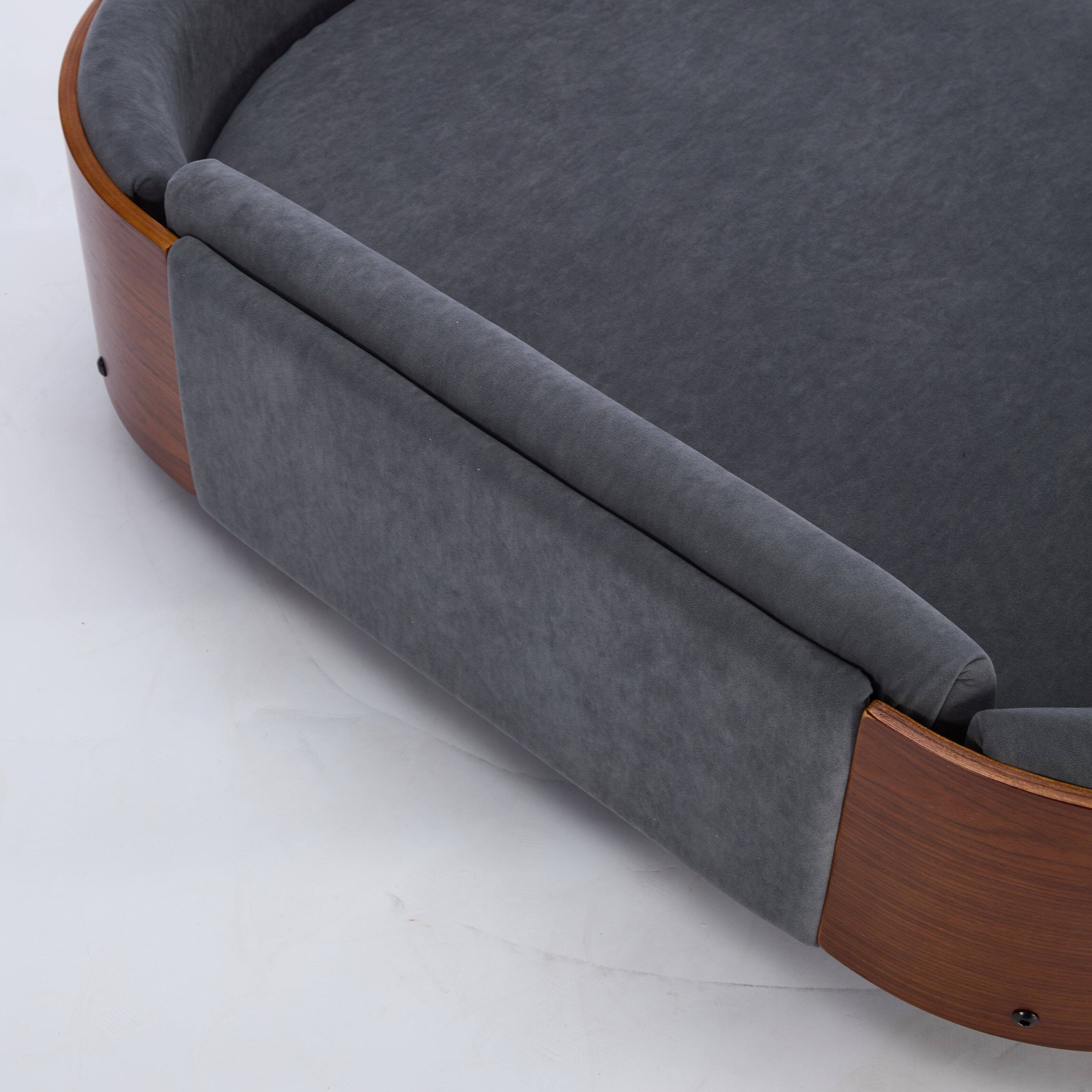 Alt View 7. APRILSOUL - Scandinavian style Elevated Dog Bed Pet Sofa With Solid Wood legs and Walnut Bent Wood Back Velvet Large Size - Dark Gray.