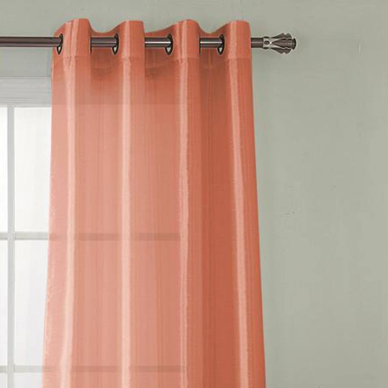 Left. RT Designers Collection - RT Designers Collection Nancy Faux Silk Grommet Curtain Panel - Coral 54" x 84" - Coral.