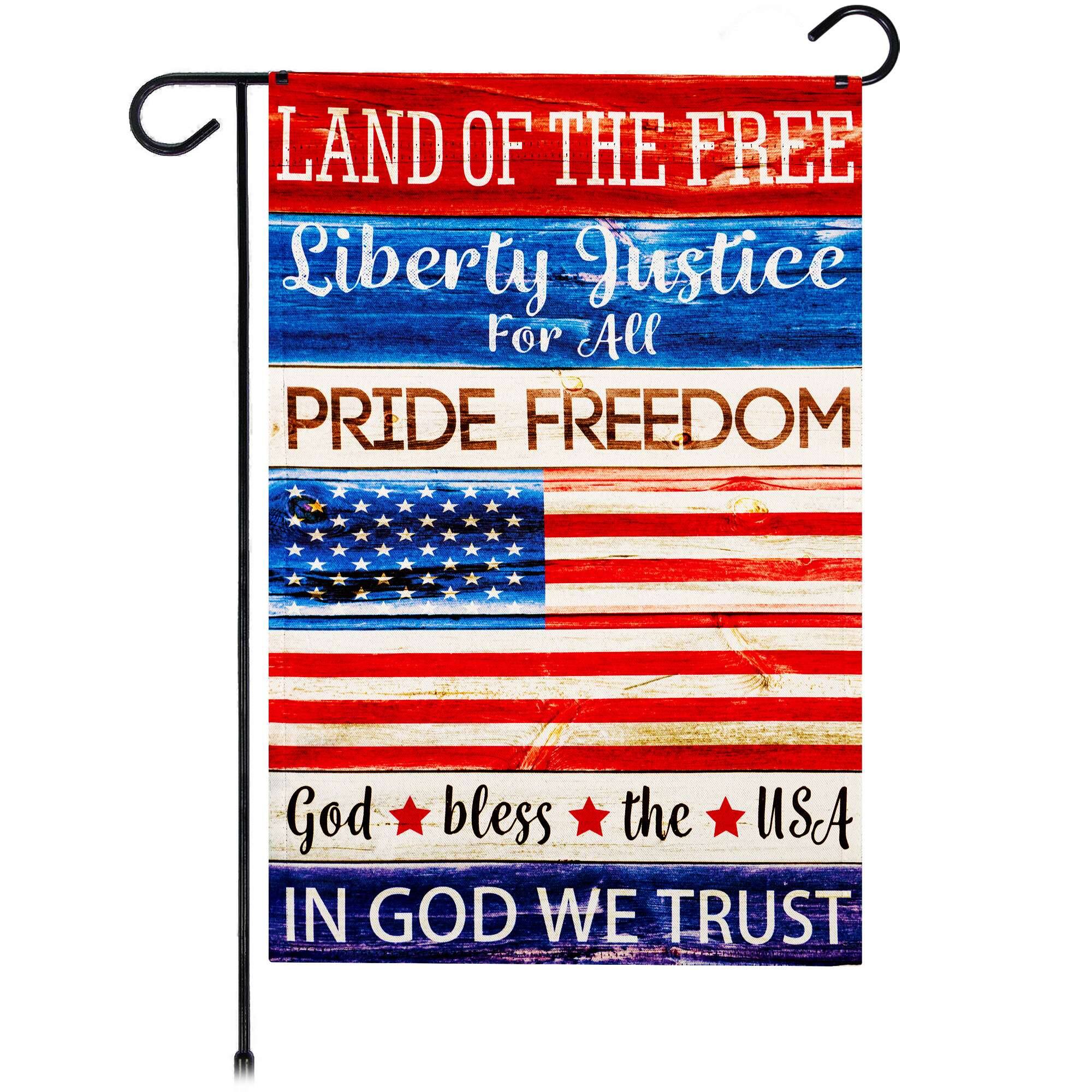 G128 - Land of the Free Liberty Garden Flag 12 x 18 in Double-Sided Independence Day Yard Decoration - Red, White, Blue