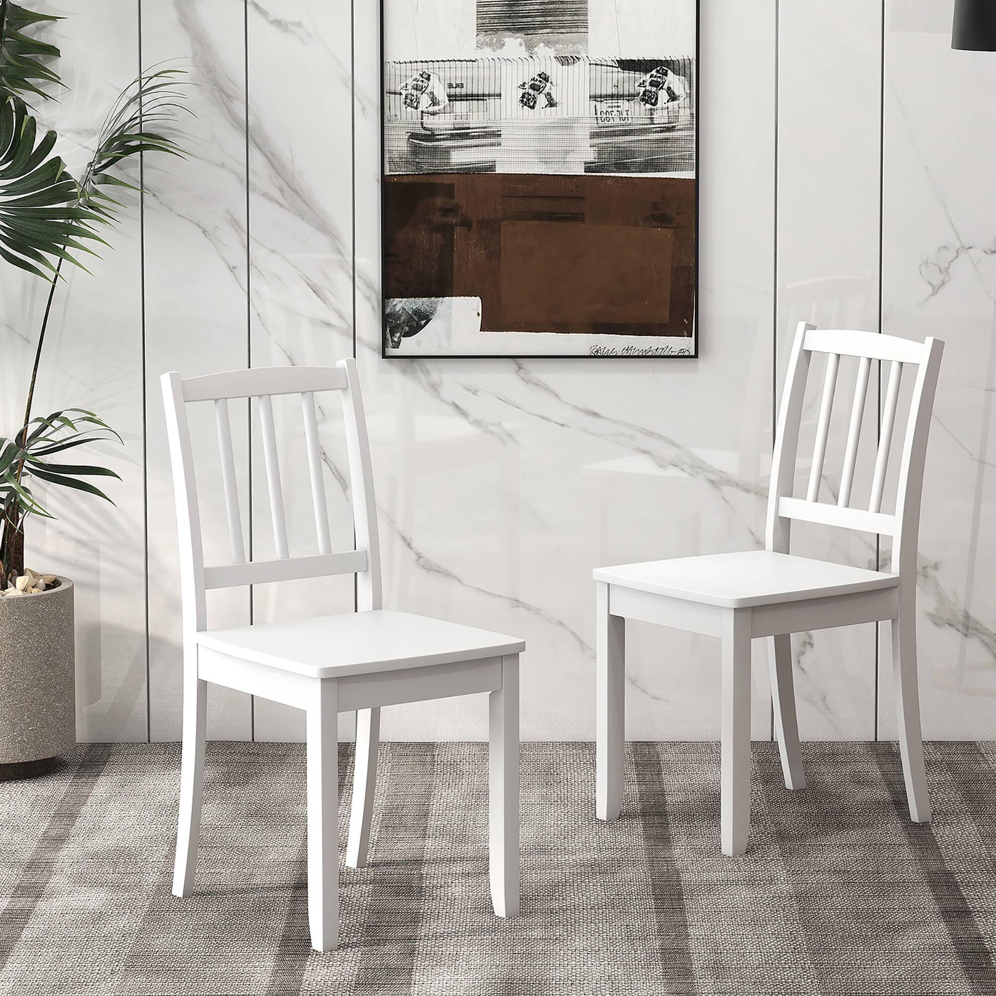 Alt View 1. Gymax - Gymax Wood Dining Chair Set of 4 w/ Rubber Wood Legs Curved Backrest for Kitchen White - White.