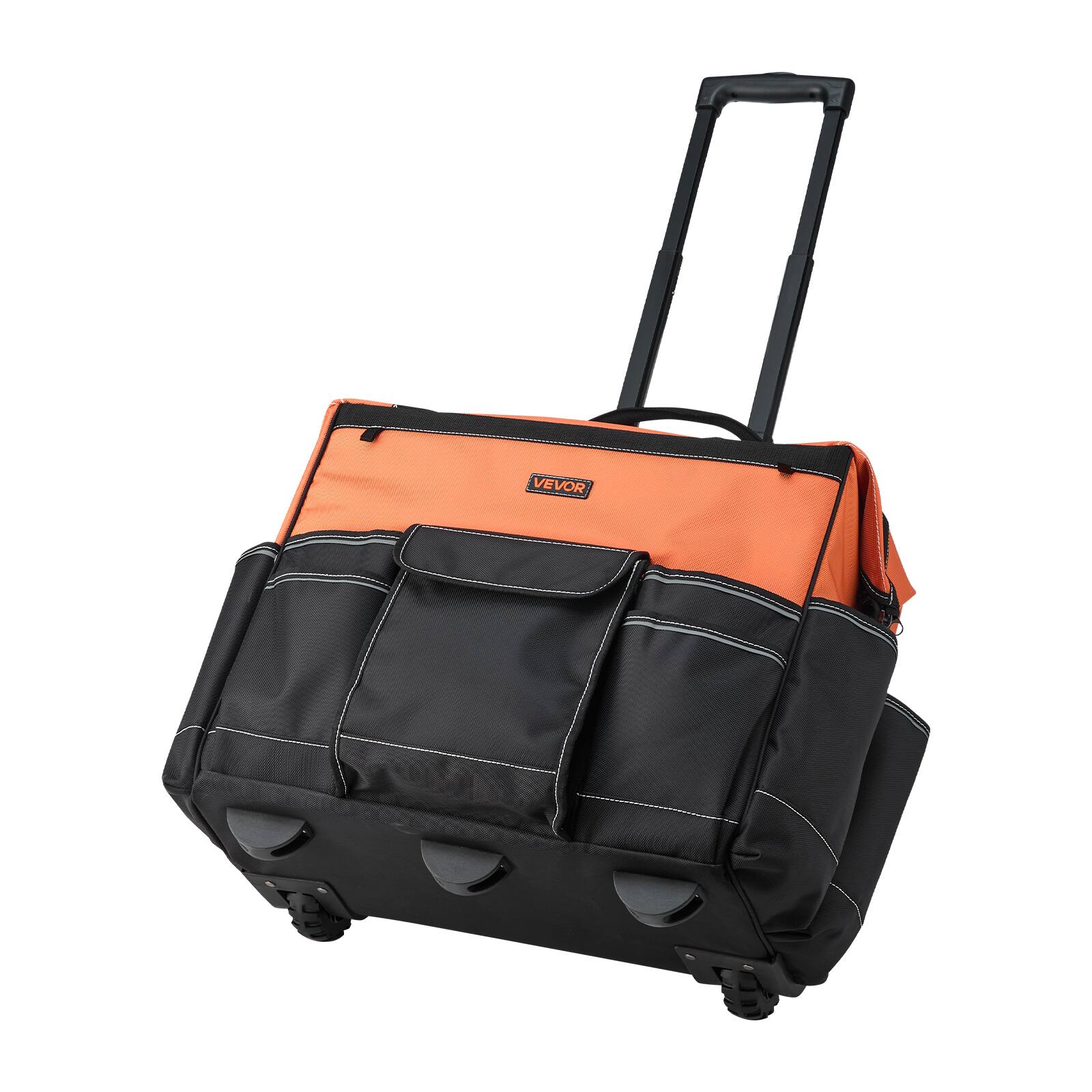 Alt View 5. VEVOR - Rolling Tool Bag, 110 lbs Load Capacity, 27 Pockets Heavy Duty Roller Tool Bag on Wheels, Adjustable Telescoping Handle - Black,Orange.