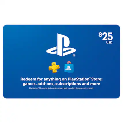B. Redeem for anything on PlayStation Store: games, add-ons, subscriptions and more. PlayStation Plus subscription auto-renews until cancelled. See reverse for details.