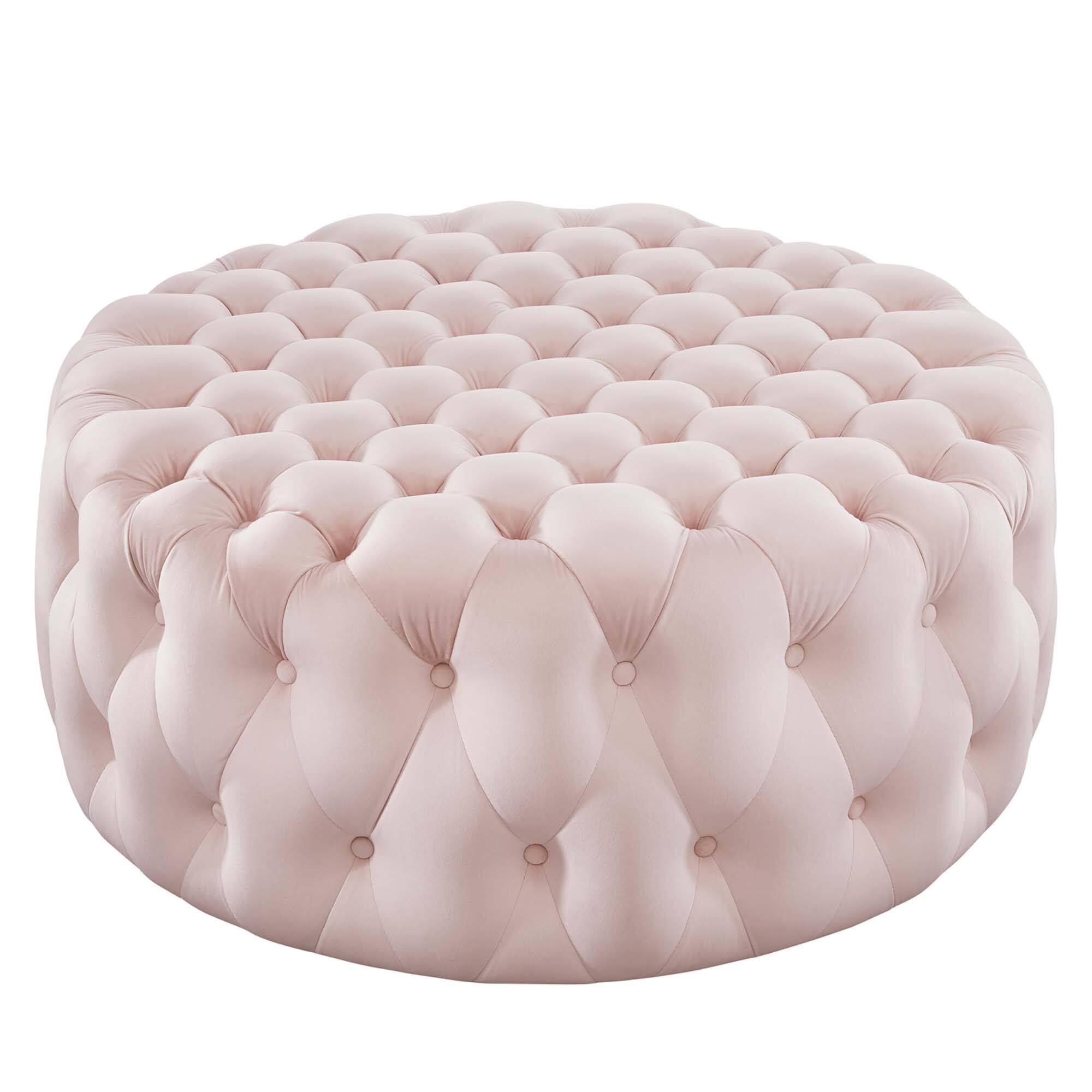 Angle. Modway - Amour Tufted Button Large Round Performance Velvet Ottoman by Modway - EEI-5469-PNK.