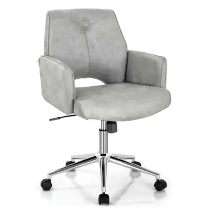 Front. Kadyn - Adjustable Hollow Mid Back Leisure Office Chair with Armrest-Gray, Home Office Computer Desk Chair, Small Office Chair - Gray.