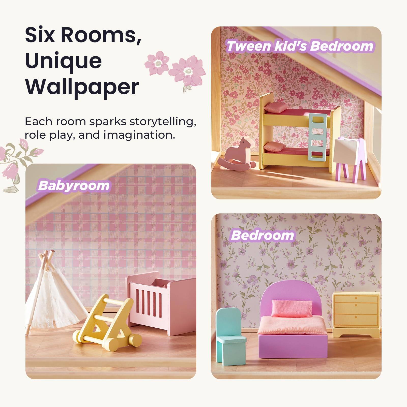Six Rooms, Unique Wallpaper

Each room sparks storytelling, role play, and imagination.

Babyroom

Tween kid's Bedroom

Bedroom
