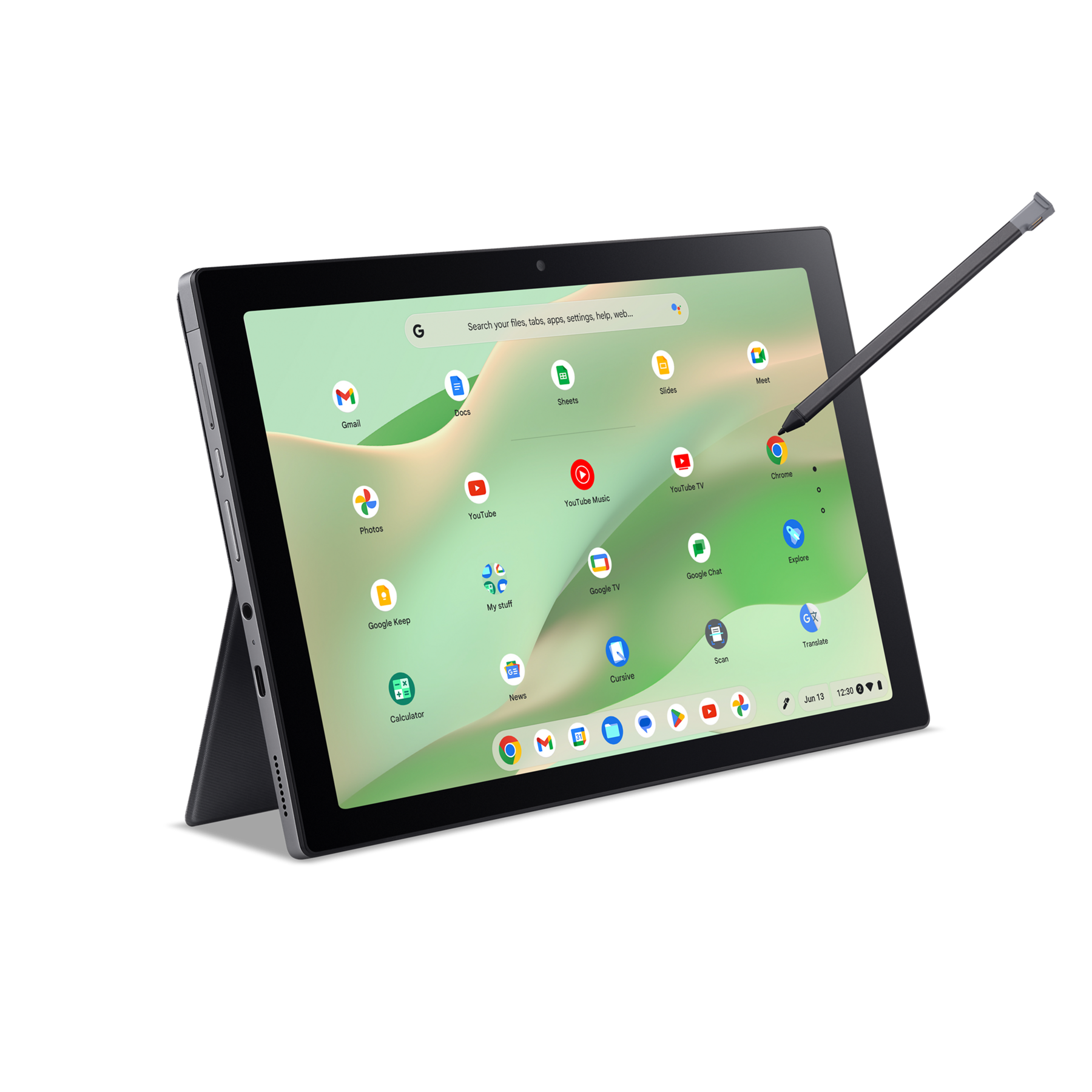 Settings, help, web... Search your files, labs, books. Gmail, Google Docs, Photos, YouTube, YouTube Music, YouTube TV, Google Keep, Calculator, Google Chrome, Google TV, Google Chat, Translate, News, My stuff, Meet, Slides, Scan, Explore, Cursive.