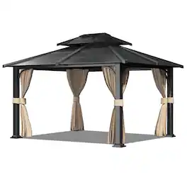 U-HOMY - Anti-Rust Iron Hardtop Gazebo | All-Weather Enclosed Sun Shelter - 10' x 12'