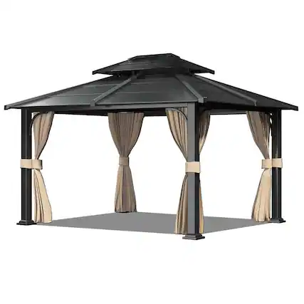Front. U-HOMY - Anti-Rust Iron Hardtop Gazebo | All-Weather Enclosed Sun Shelter - 10' x 12'.