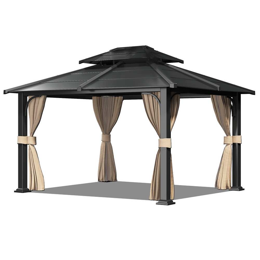 U-HOMY - Anti-Rust Iron Hardtop Gazebo | All-Weather Enclosed Sun Shelter - 10' x 12'