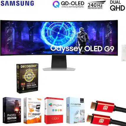 SAMSUNG QD-OLED 240Hz REFRESH RATE DUAL QHD Odyssey OLED G9
DECOGEAR CPS BUNDLE
26 MONTH
EXCLUSIVE 2 DECO GEAR HDMI CABLES
PREMIUM PROTECTION PLAN
PHOTO EDITOR
PCmover Professional
OfficeSuite
PDF EDITOR