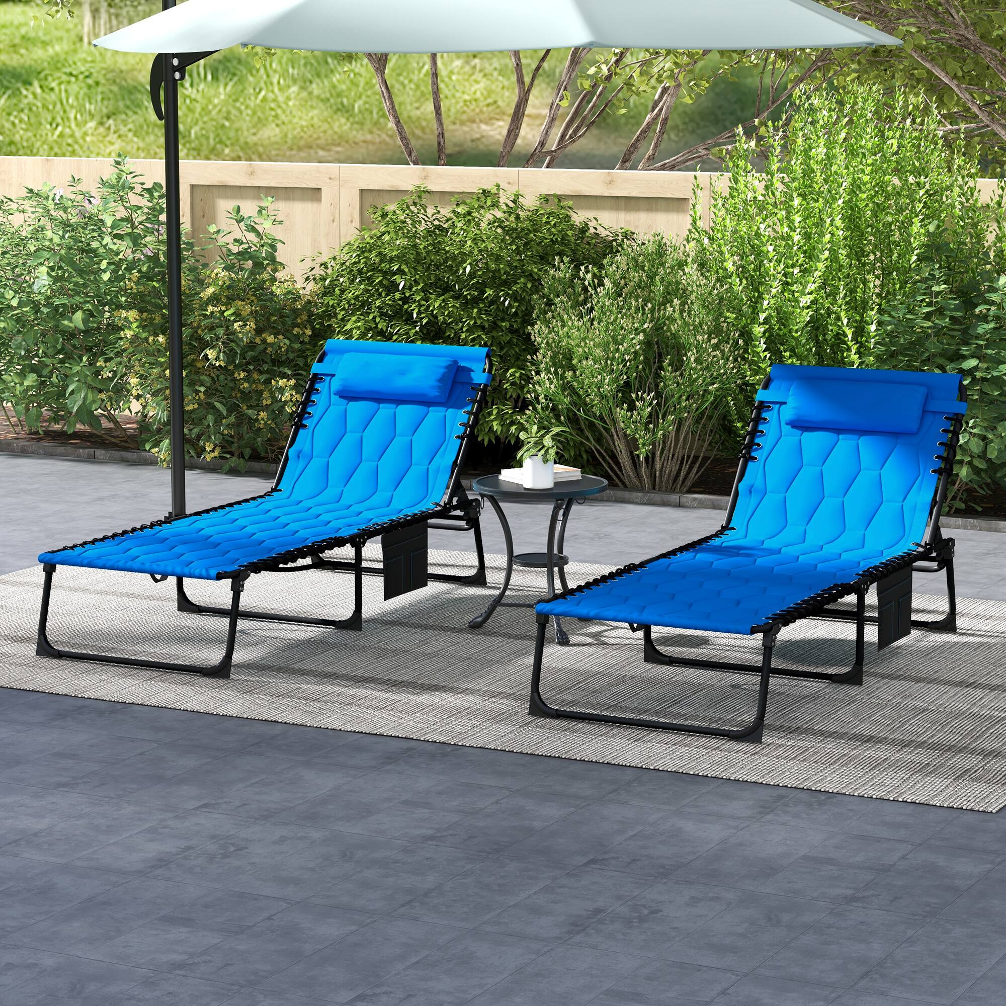 Alt View 1. Outsunny - Folding Chaise Lounge Set of 2 with 5-level Reclining Back, Outdoor Lounge Tanning Chair with Padded Seat - Blue.