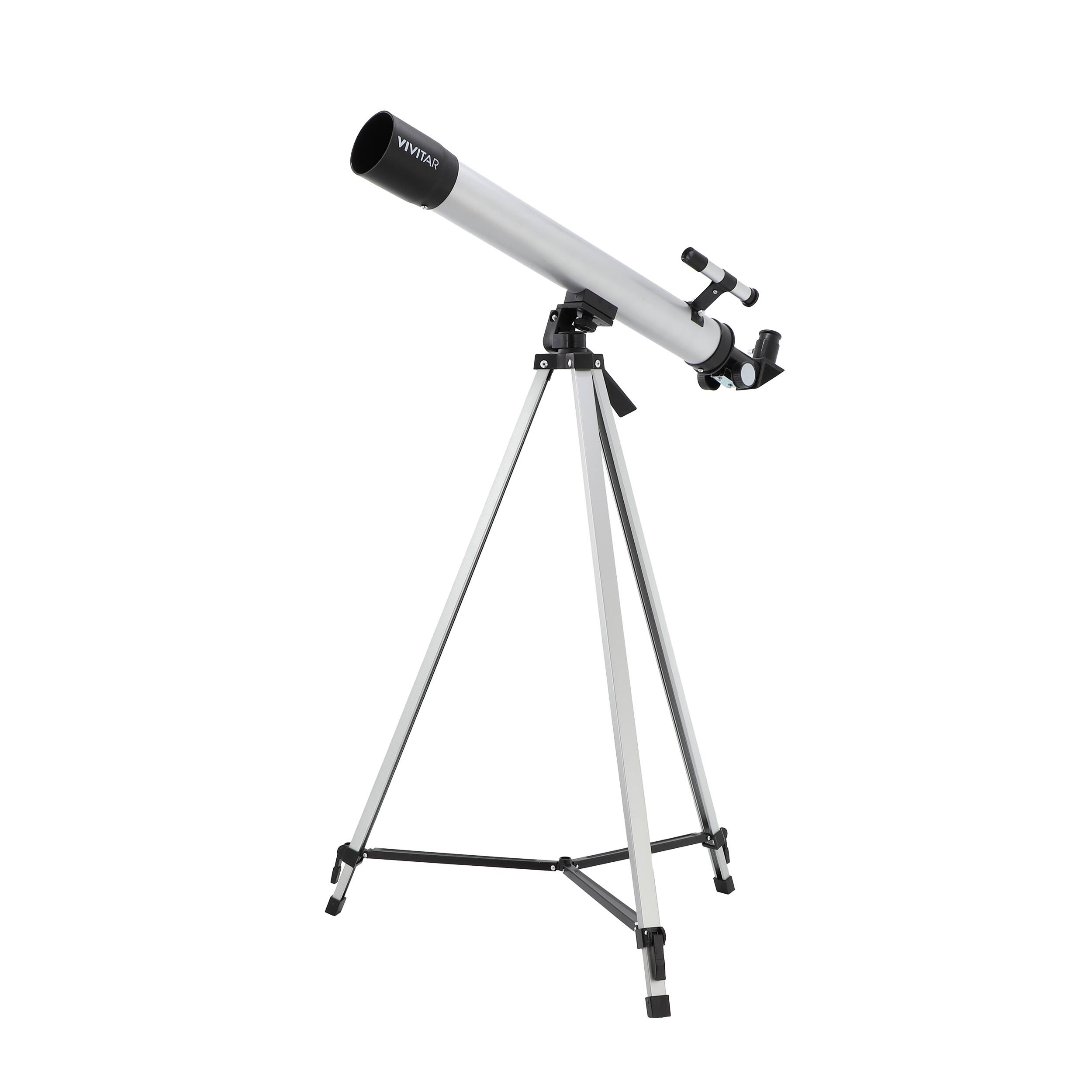 Front. Vivitar - Vivitar 60x/120x Refractor Telescope with Adjustable Full Size Tripod - Silver.