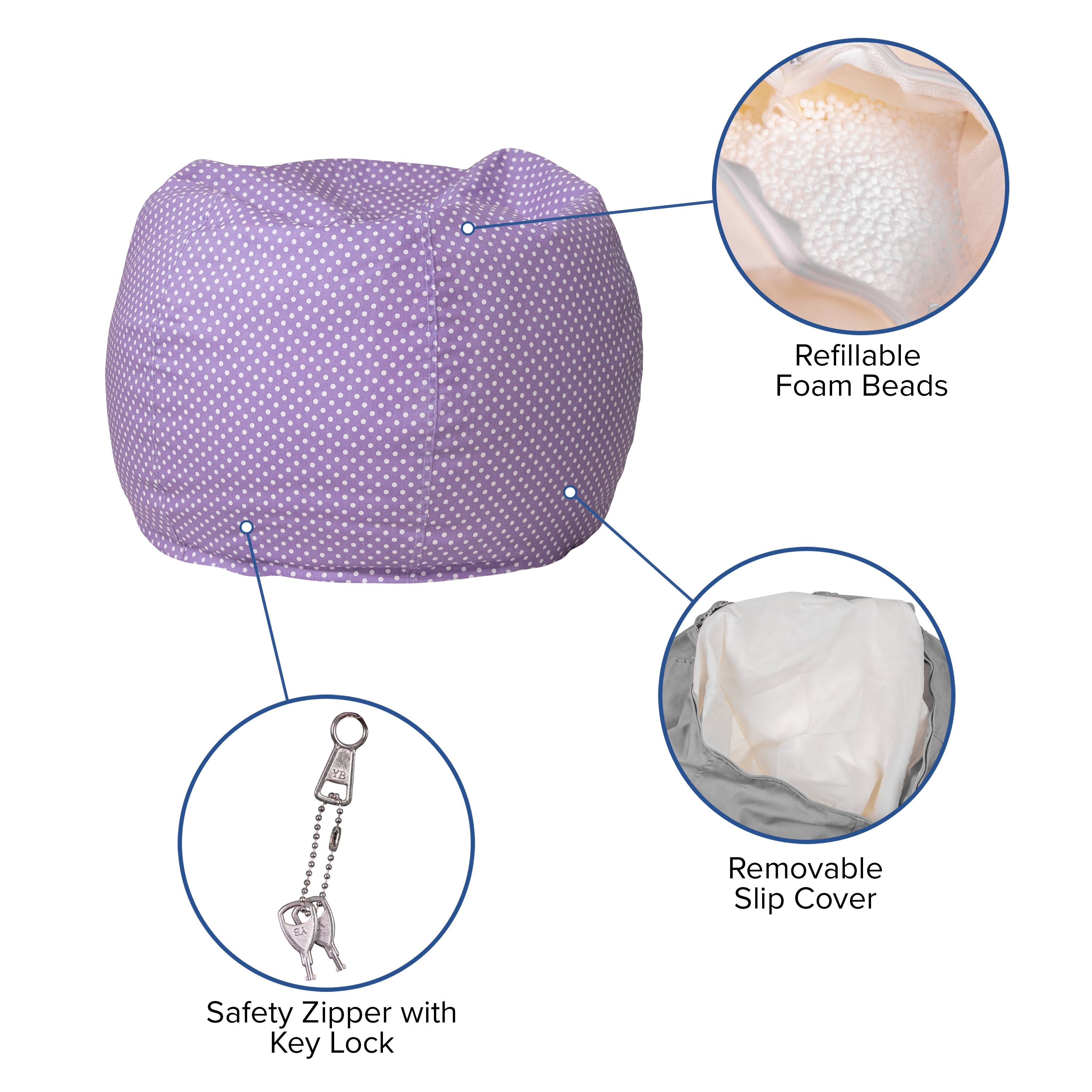 Refillable Foam Beads  
Removable Slip Cover  
Safety Zipper with Key Lock