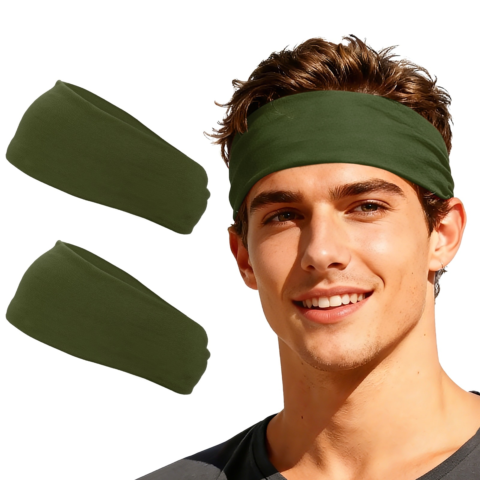 Unique Bargains - Sport Headbands for Men & Women, Stretchy Sweatband Absorbent Headbands, 2pcs - For Yoga/Sports/Running/Fitness/Cycling - Dark Green price history on PriceWatchPro