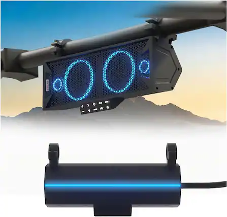 Front. GoHawk - UTV Sound Bar: Waterproof 4-Speaker Bluetooth Speakers System w/ Multicolor LED, 15-Inch for Polaris RZR, Can-Am, Marine - Black.
