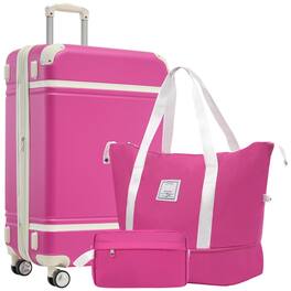 BreeBe - Hardshell Luggage Sets with Bags Lightweight Suitcase Double Spinner Wheels with TSA Lock ,Single Vintage Luggage 28" - Pink