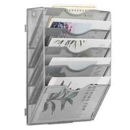 Dapper Styles - Wall File Holder Organizer 10 Pocket Mesh Hanging Mounted Document Paper Folder Filing Magazine Rack With N - Silver-10 Tier-B