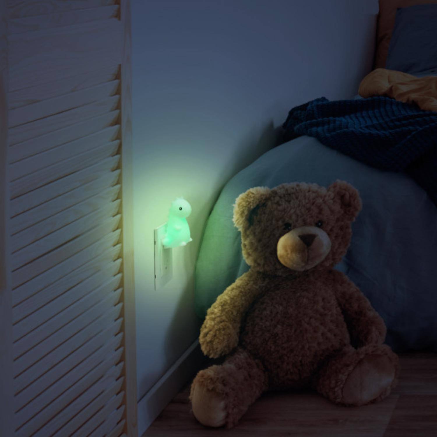 Left. Globe Electric - Globe Electric Automatic/Manual Plug-in Dinosaur LED Night Light.