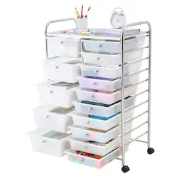 VEVOR - Rolling Cart with Drawers, Double Row 15 Drawer Storage Organizer, Mobile Utility Cart with Chrome Steel Frame - White