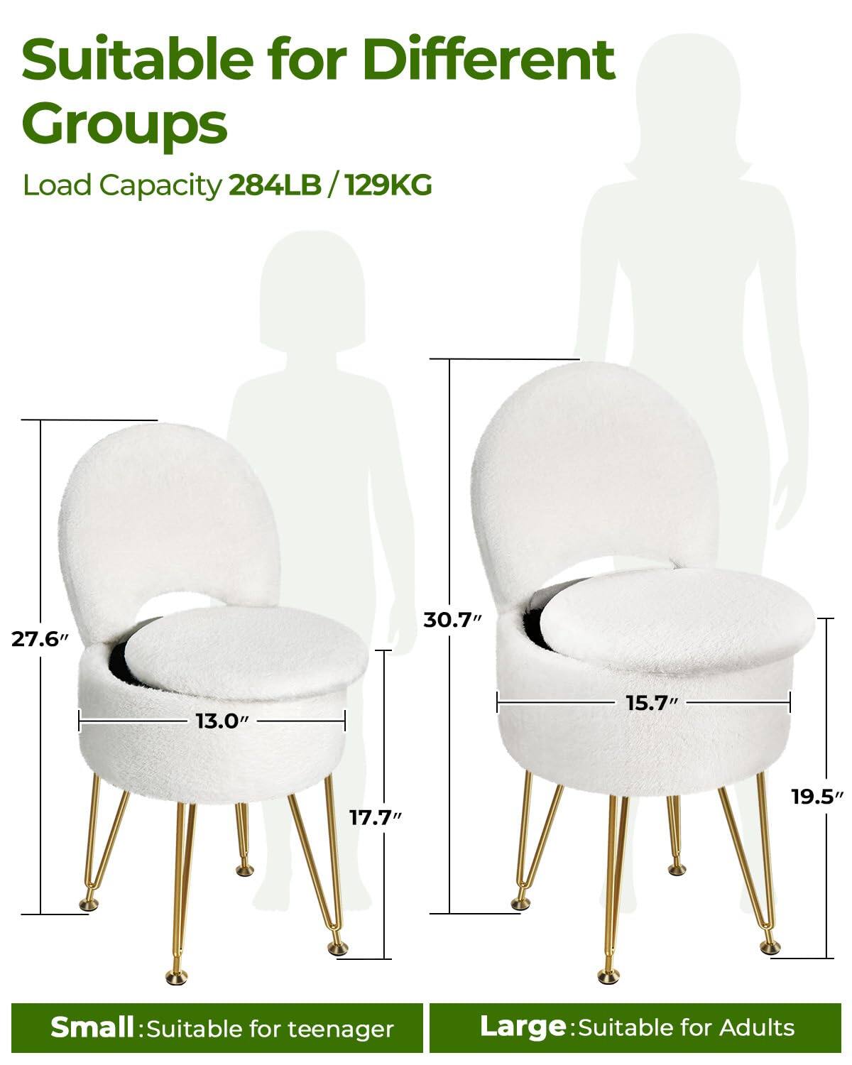 Suitable for Different Groups

Load Capacity 284LB / 129KG

Small: Suitable for teenager

Large: Suitable for Adults