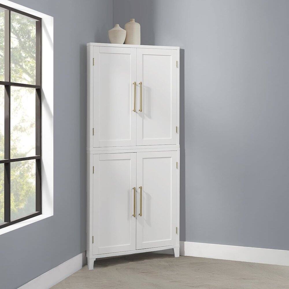 Alt View 2. Crosley Furniture - Roarke Corner Kitchen Storage Pantry Cabinet - White.