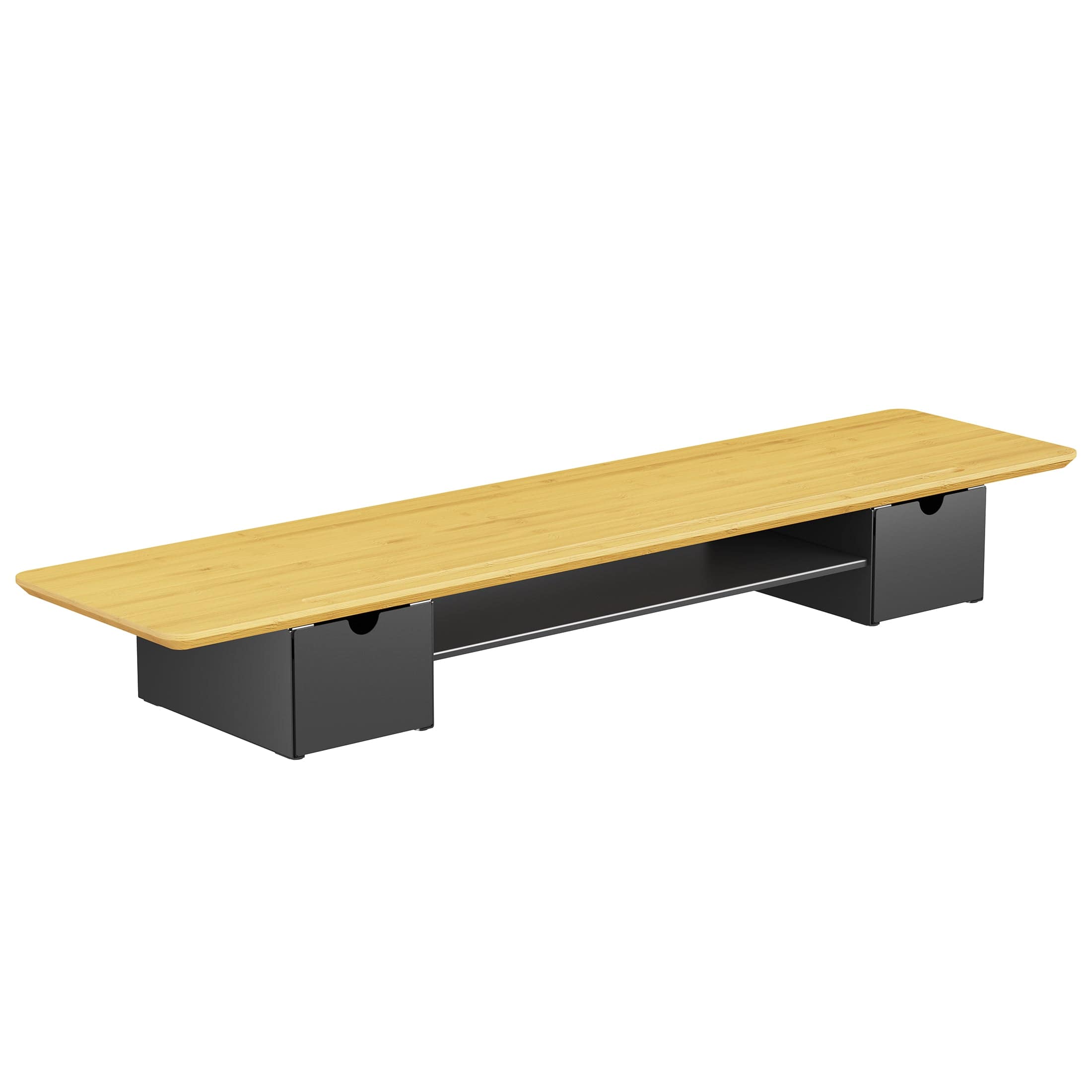 Mount-It! - Extra Wide Monitor Riser with Drawers and Shelf, Desktop Stand for Monitors, Laptops, and TVs - Bamboo