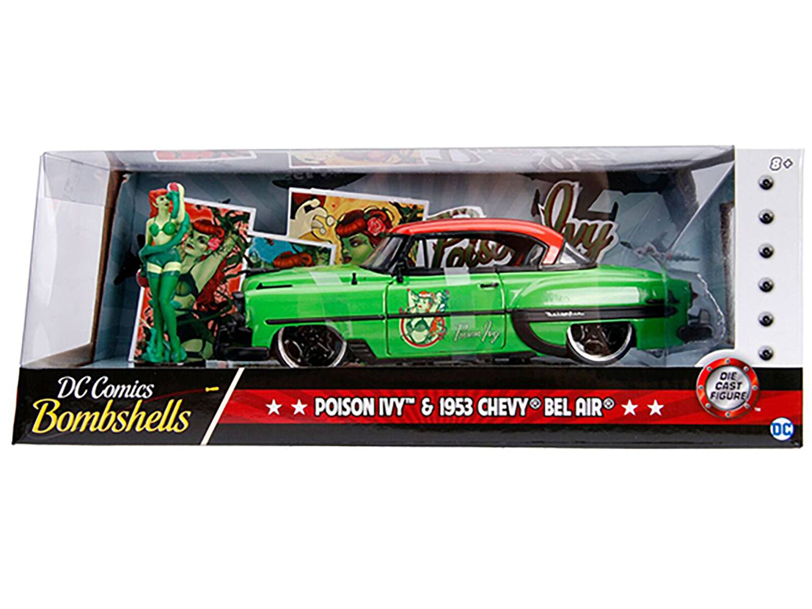 L Poaky 8 DC Comics Bombshells POISON IVY & 1953 CHEVY BEL AIR DIE CAST FIGURE DC
