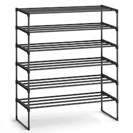 Songmics Home - Shoe Rack, 6-Tier Shoe Organizer, Metal Storage Shelf, for 24-30 Pairs, Stackable, for Entryway, Living Room, Garage - Black