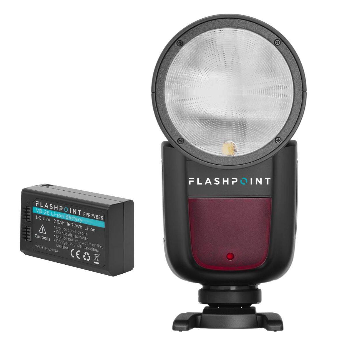 FLASHPOINT VB-26 DC Li-ion Battery INT FPPPVB26 C 7.2V 2.6Ah 18.72Wh Li-ion Do not short circuit. Cautions Do not disassemble. Charge put into water or fire. CHINA charger. specified CE
