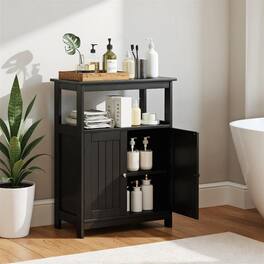 Pefilos - Bathroom Floor Cabinet, Freestanding Storage, Open Compartment Anti-Toppling - Black