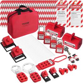 VEVOR - Electrical Lockout Tagout Kit, 47 PCS Safety Loto Kit Includes Padlocks, Hasps, Tags, Nylon Ties, Plug Lockouts - Red
