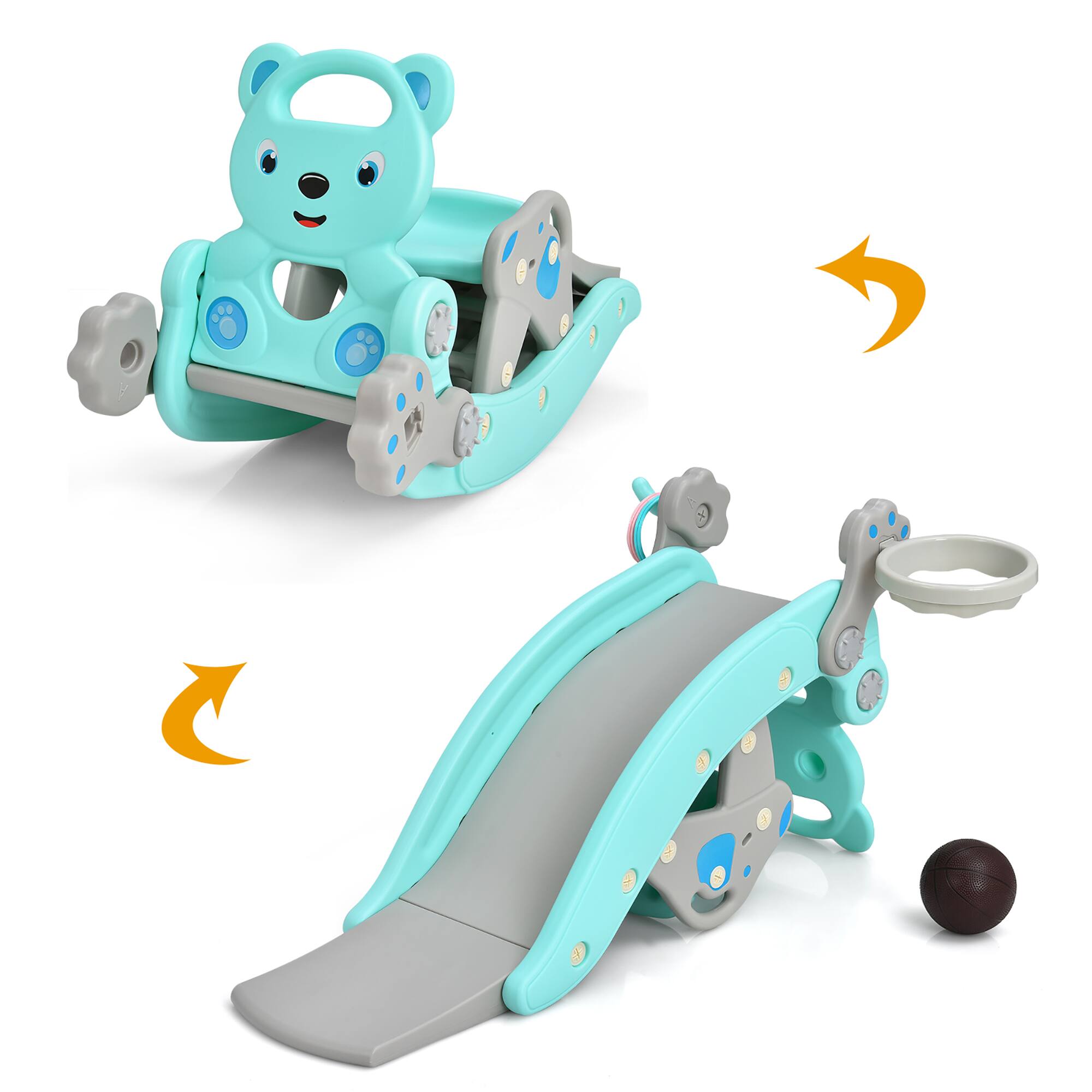 Alt View 9. Costway - Costway 4-in-1 Rocking Horse & Slide Set Toddler Slide Playset w/Basketball Hoop - Blue.