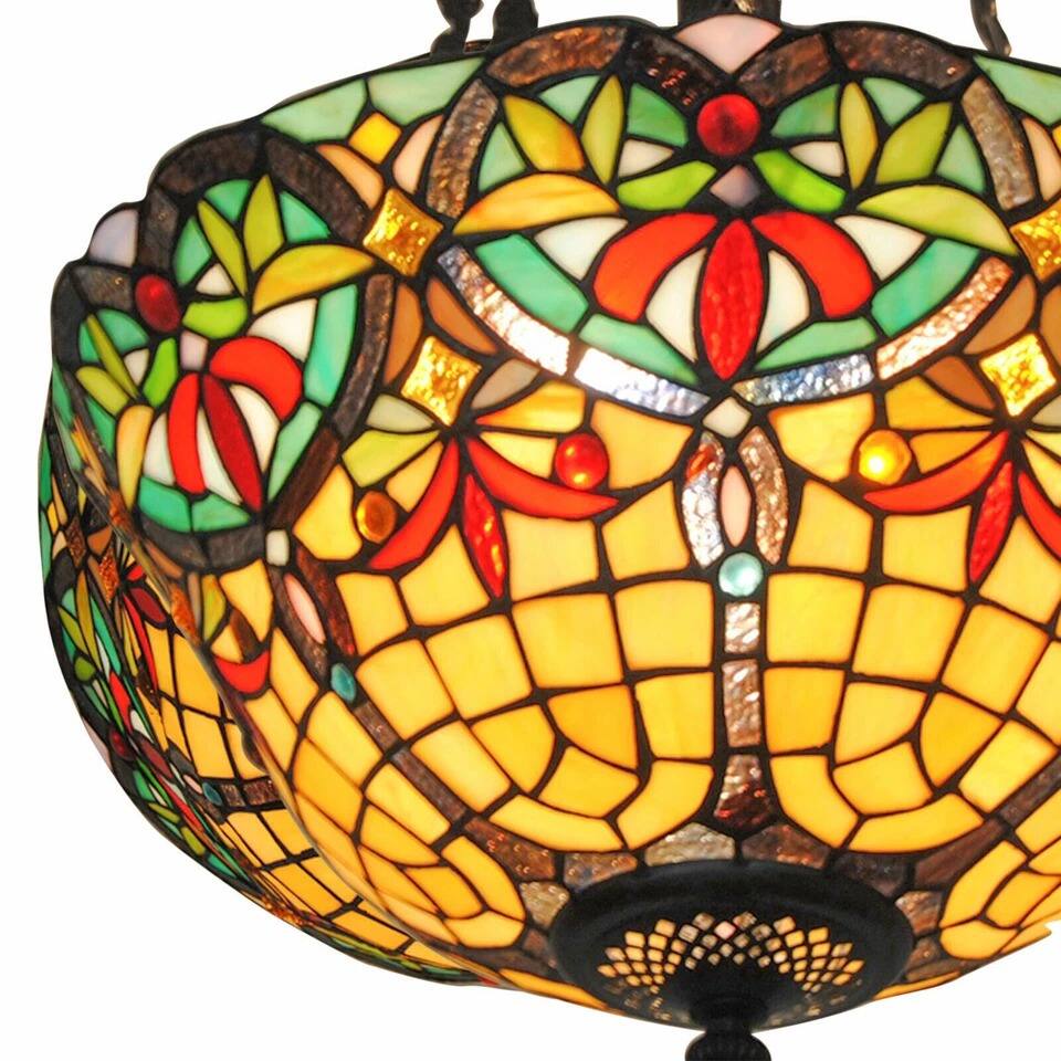 Alt View 1. Home Collection - Tiffany Stained Glass Ceiling Light, Flush Mount Chandelier Pendant Fixture, 15.7-inch.