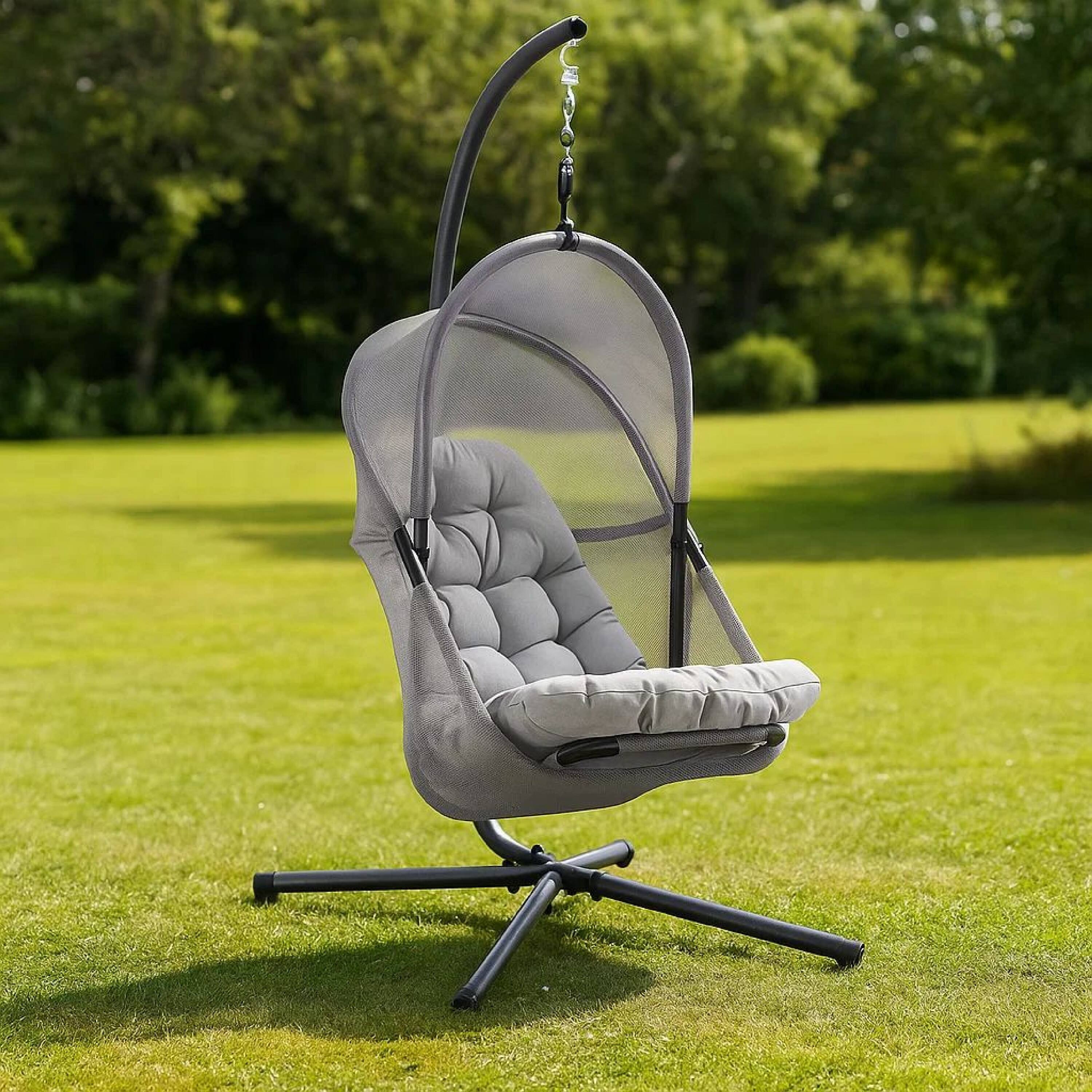 Alt View 7. Manhattan Lane - Bery Outdoor Swing Chair with Foldable Stand - Black, Light Gray.